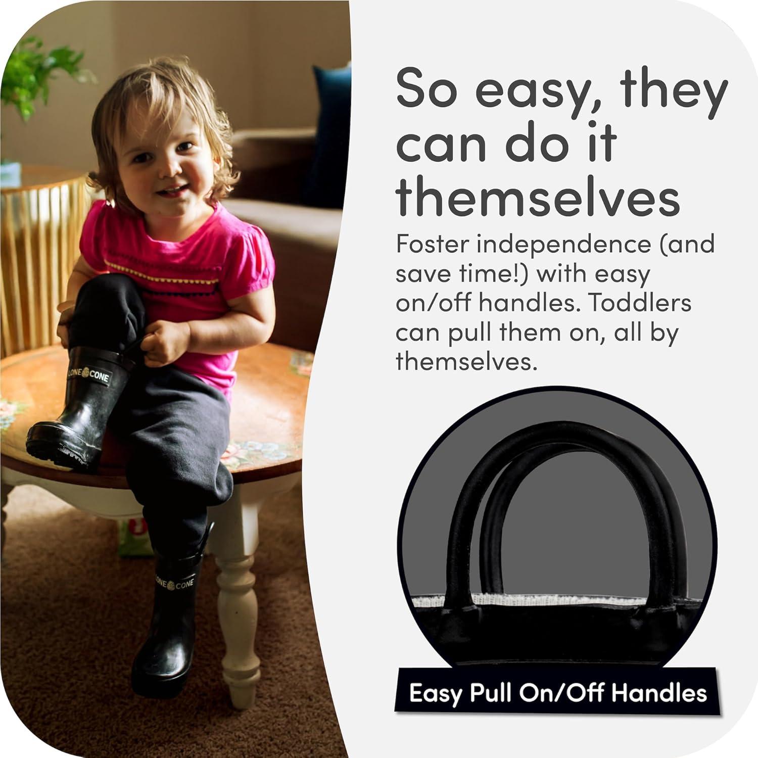 imageLone Cone Kids Rain Boots for Girls ampamp Boys Waterproof Natural Rubber Toddler Rain Boots with NonSlip Outsole ampamp Easy Pull Handles Solid Pattern ampamp Glitter Designs26 Shiny Black