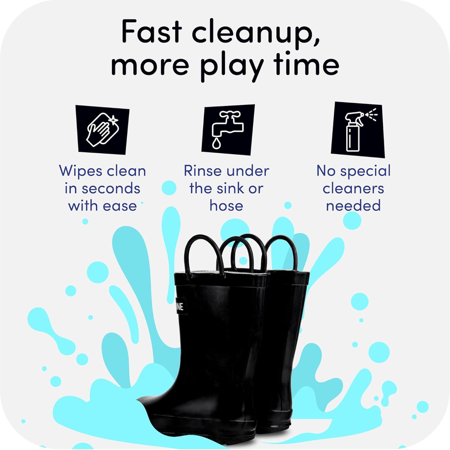 imageLone Cone Kids Rain Boots for Girls ampamp Boys Waterproof Natural Rubber Toddler Rain Boots with NonSlip Outsole ampamp Easy Pull Handles Solid Pattern ampamp Glitter Designs26 Shiny Black