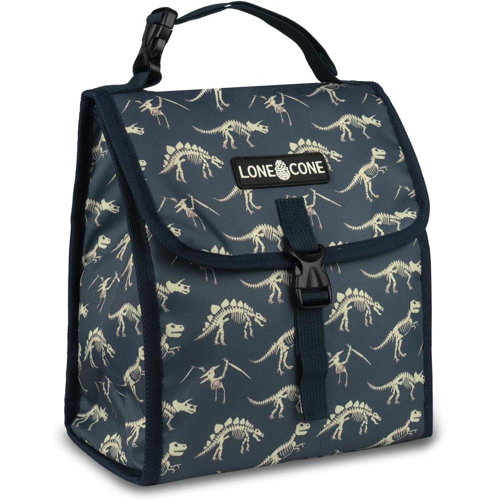 imageLone Cone Kids Insulated Fabric Lunchbag  Fun Patterns for Boys and Girls No Bones About It Standard