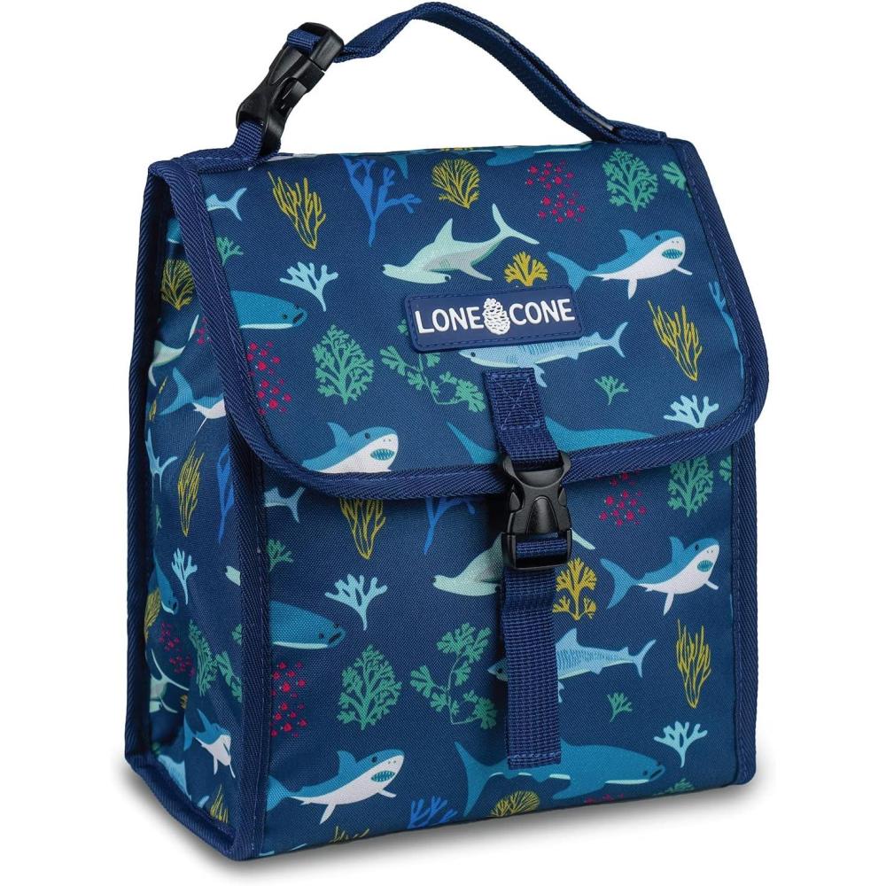 imageLone Cone Kids Insulated Fabric Lunchbag Fun Patterns for Boys and Girls Shark Attack Standard