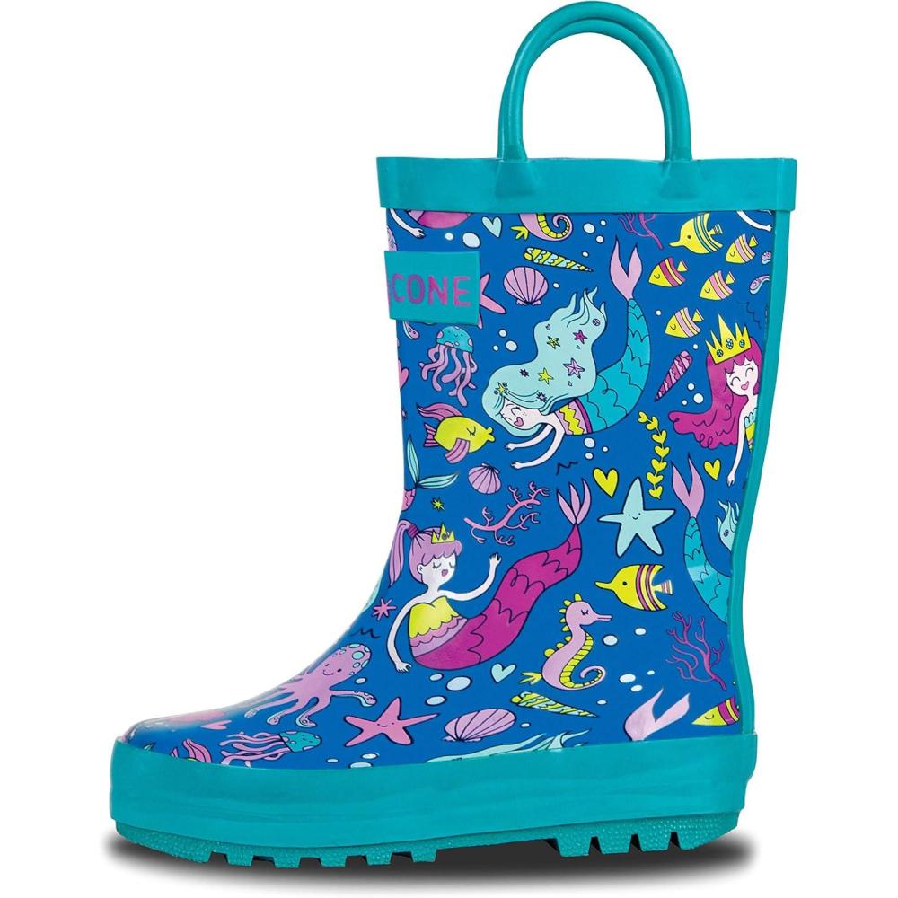 imageLone Cone Kids Rain Boots for Girls ampamp Boys  Waterproof Natural Rubber Toddler Rain Boots with NonSlip Outsole ampamp Easy Pull Handles  Solid Pattern ampamp Glitter Designs15  Bootiful Mermaids