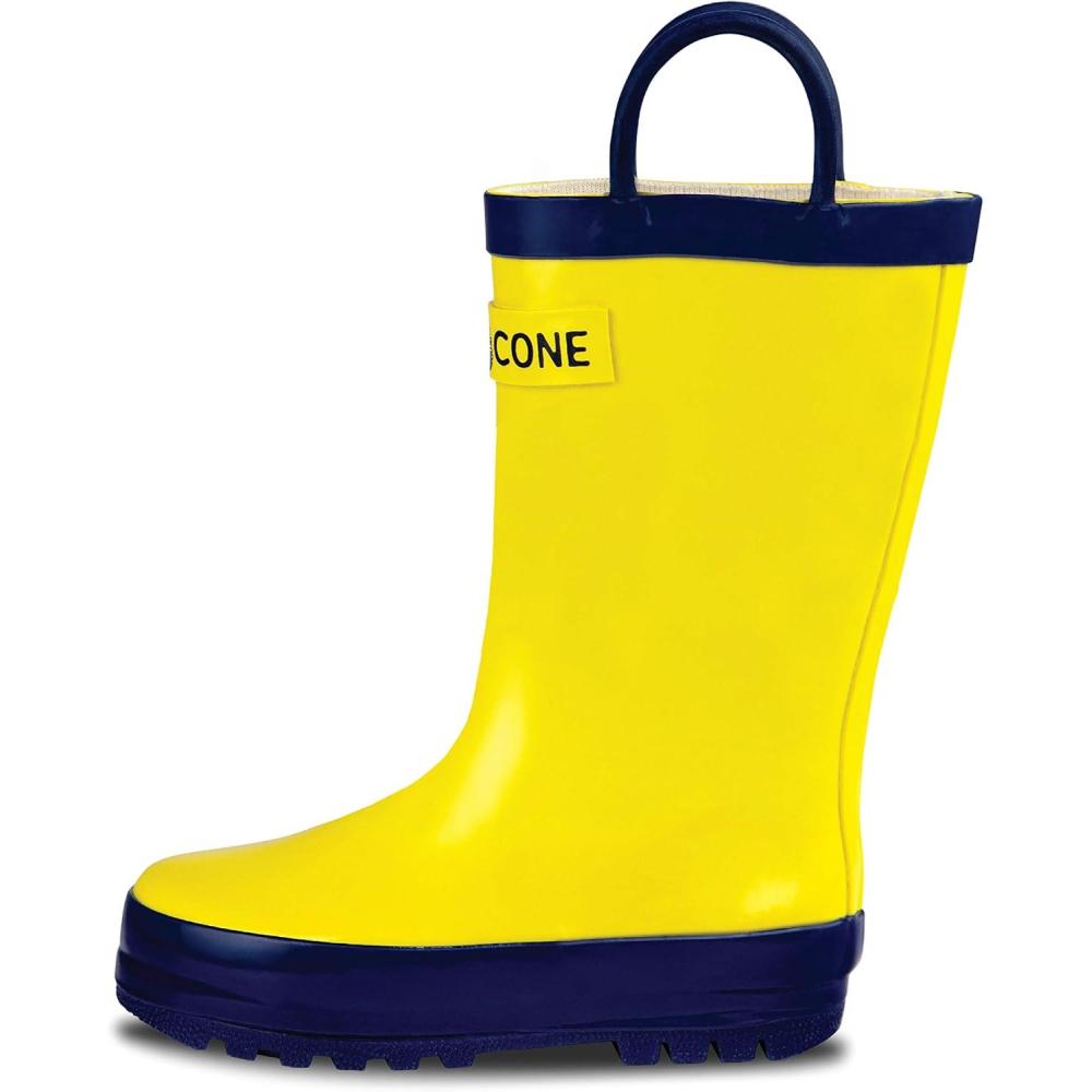 imageLone Cone Kids Rain Boots for Girls ampamp Boys Waterproof Natural Rubber Toddler Rain Boots with NonSlip Outsole ampamp Easy Pull Handles Solid Pattern ampamp Glitter Designs28 Classic Yellow