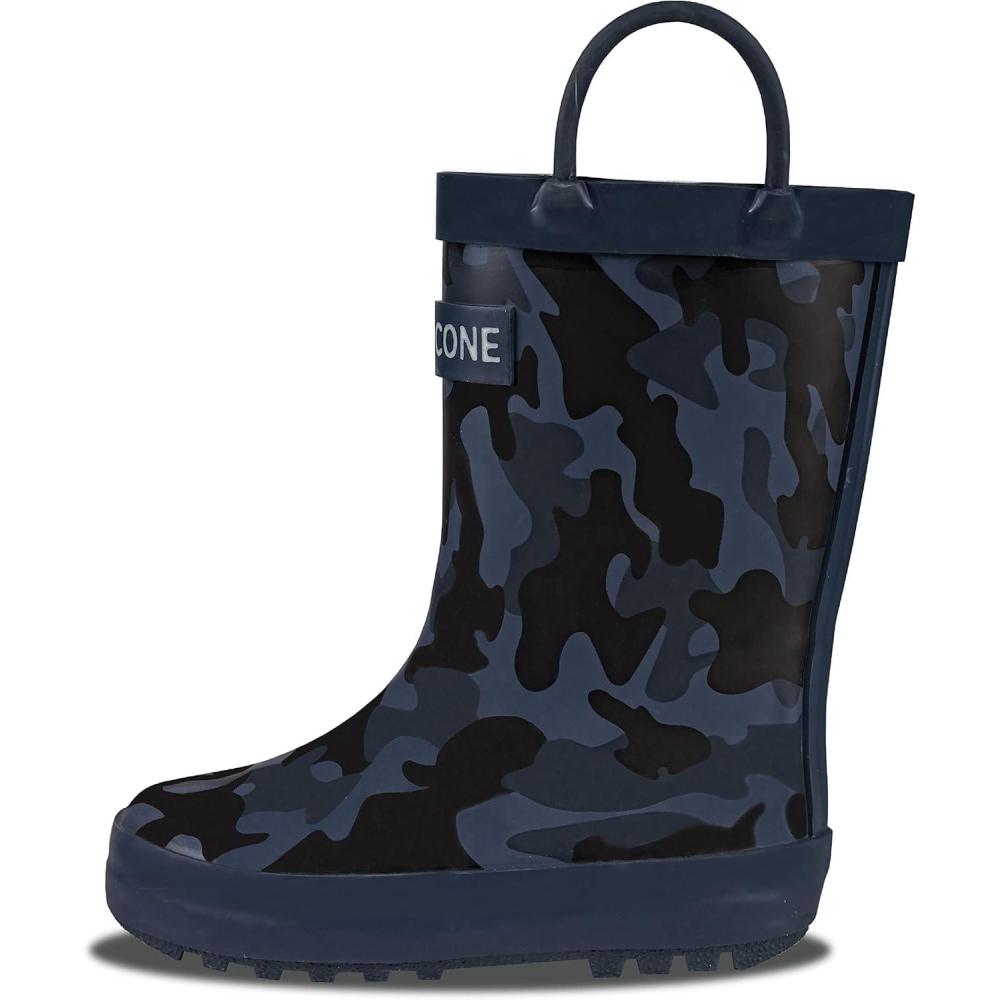 imageLone Cone Kids Rain Boots for Girls ampamp Boys Waterproof Natural Rubber Toddler Rain Boots with NonSlip Outsole ampamp Easy Pull Handles Solid Pattern ampamp Glitter Designs25 Stealth Storm Camo