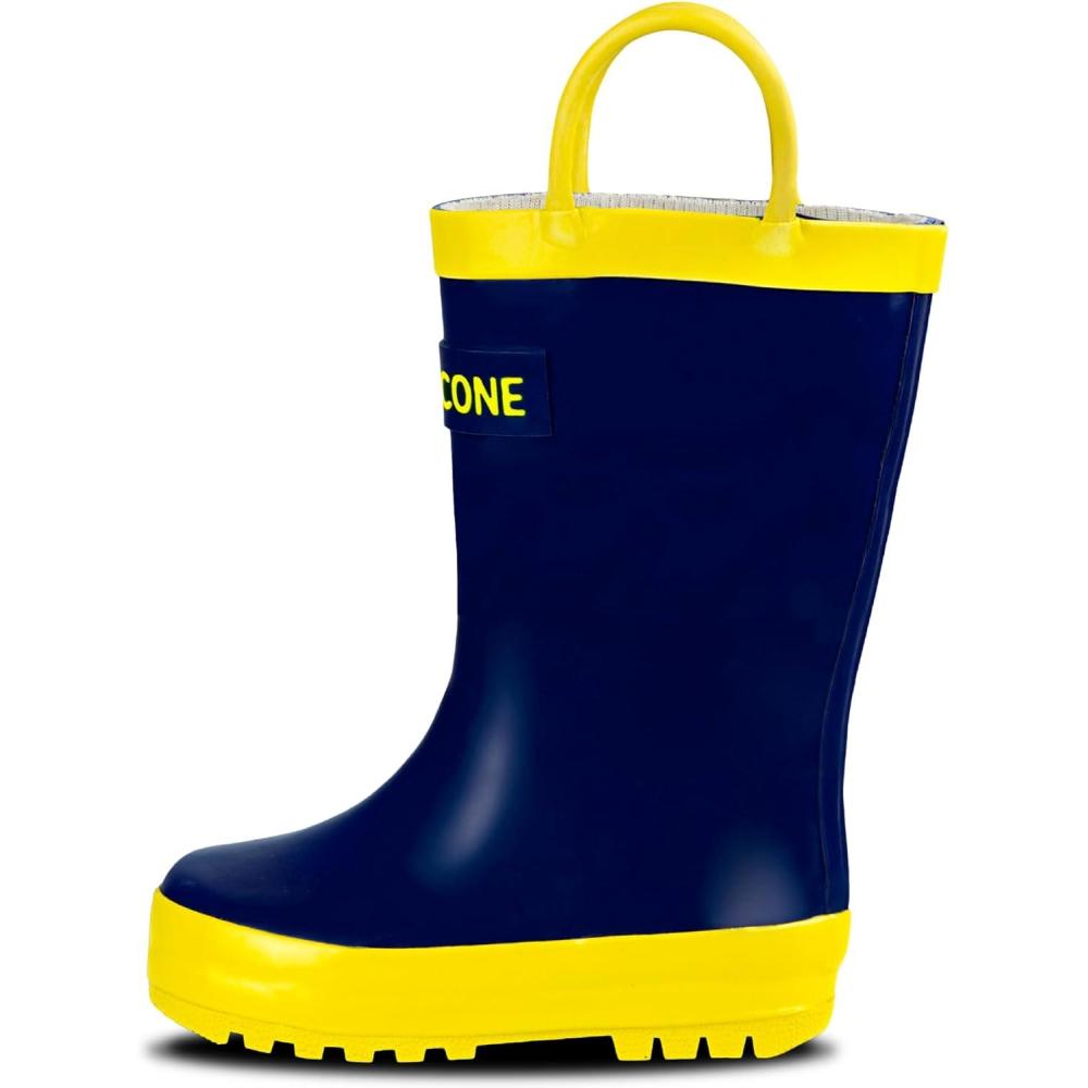 imageLone Cone Kids Rain Boots for Girls ampamp Boys Waterproof Natural Rubber Toddler Rain Boots with NonSlip Outsole ampamp Easy Pull Handles Solid Pattern ampamp Glitter Designs30 Classic Navy