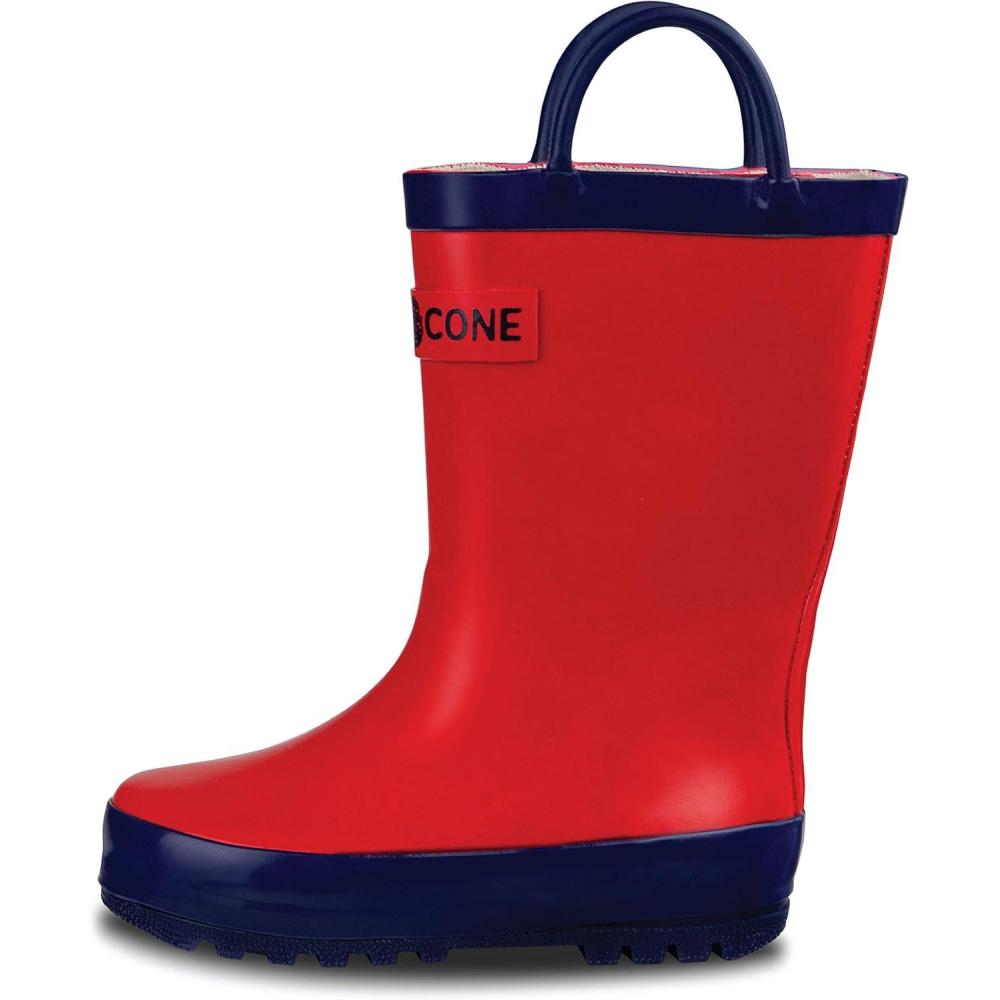 imageLone Cone Kids Rain Boots for Girls ampamp Boys Waterproof Natural Rubber Toddler Rain Boots with NonSlip Outsole ampamp Easy Pull Handles Solid Pattern ampamp Glitter Designs29 Firetruck Red