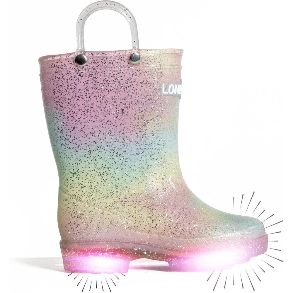imageLone Cone Kids Rain Boots for Girls ampamp Boys  Waterproof Natural Rubber Toddler Rain Boots with NonSlip Outsole ampamp Easy Pull Handles  Solid Pattern ampamp Glitter Designs31  Cosmic Swirl  Glitter  Lightup