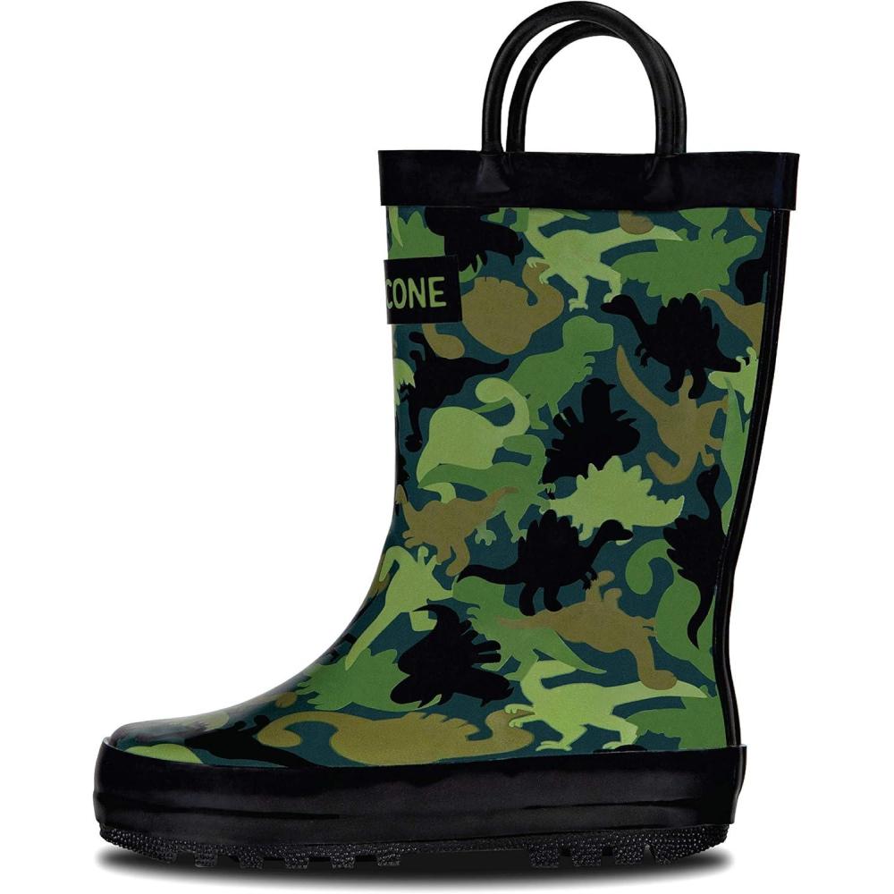 imageLone Cone Kids Rain Boots for Girls ampamp Boys  Waterproof Natural Rubber Toddler Rain Boots with NonSlip Outsole ampamp Easy Pull Handles  Solid Pattern ampamp Glitter Designs02  Camosaurus