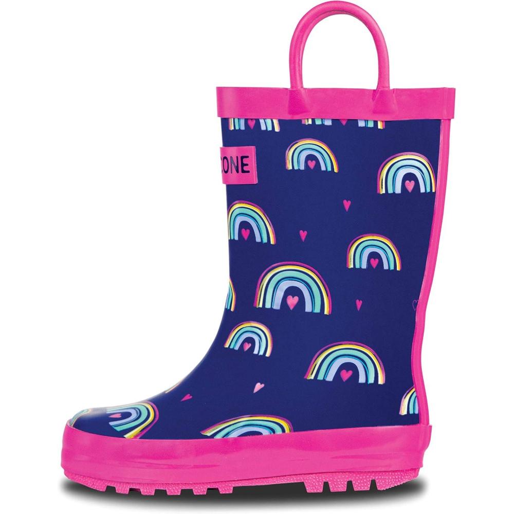 imageLone Cone Kids Rain Boots for Girls ampamp Boys Waterproof Natural Rubber Toddler Rain Boots with NonSlip Outsole ampamp Easy Pull Handles Solid Pattern ampamp Glitter Designs21 Hearts and Rainbows