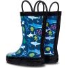 Lone Cone Kids Rain Boots for Girls & Boys – Waterproof Natural Rubber Toddler Rain Boots with Non-Slip Outsole & Easy Pull Handles – Solid, Pattern & Glitter Designs(13 – Shark Attack – Black Trim)