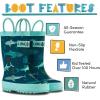 Lone Cone Kids Rain Boots for Girls & Boys – Waterproof Natural Rubber Toddler Rain Boots with Non-Slip Outsole & Easy Pull Handles – Solid, Pattern & Glitter Designs(12 – Shark Attack – Turquoise Trim)