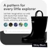 Lone Cone Kids Rain Boots for Girls & Boys – Waterproof Natural Rubber Toddler Rain Boots with Non-Slip Outsole & Easy Pull Handles – Solid, Pattern & Glitter Designs(26 – Shiny Black)