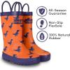 Lone Cone Kids Rain Boots for Girls & Boys – Waterproof Natural Rubber Toddler Rain Boots with Non-Slip Outsole & Easy Pull Handles – Solid, Pattern & Glitter Designs(07 – Buddy the T-rex – Handles | Matte Finish)
