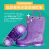 Lone Cone Kids Rain Boots for Girls & Boys – Waterproof Natural Rubber Toddler Rain Boots with Non-Slip Outsole & Easy Pull Handles – Solid, Pattern & Glitter Designs(33 – Purple Nova – Glitter | Light-up)