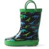 Lone Cone Kids Rain Boots for Girls & Boys – Waterproof Natural Rubber Toddler Rain Boots with Non-Slip Outsole & Easy Pull Handles – Solid, Pattern & Glitter Designs(09 – Rad-o-saurus)