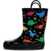 Lone Cone Kids Rain Boots for Girls & Boys – Waterproof Natural Rubber Toddler Rain Boots with Non-Slip Outsole & Easy Pull Handles – Solid, Pattern & Glitter Designs(05 – Fossil Friends)